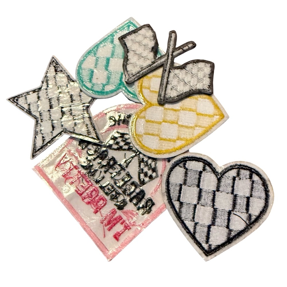 Iron On Patch Lot Racing Checker Hearts Star Coquette Y2K Crafts - Picture 8 of 9